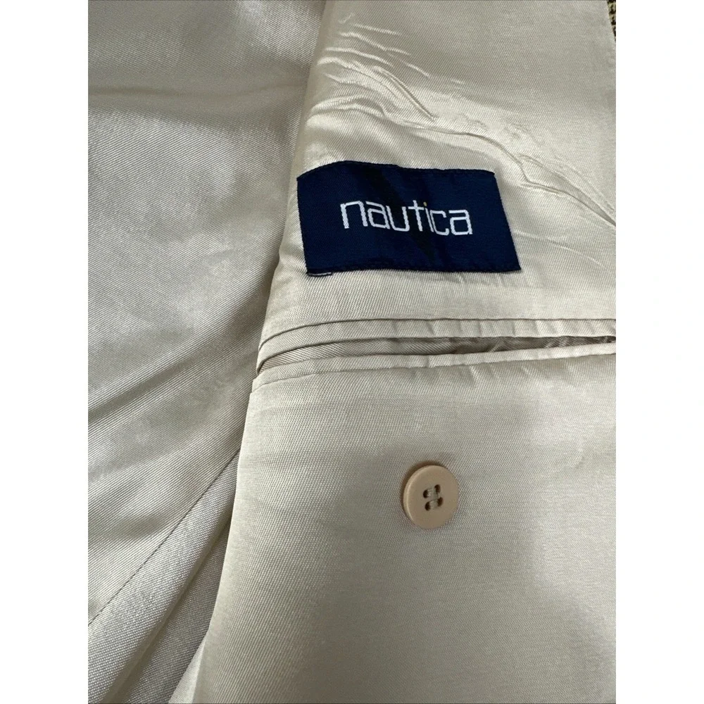 Nautica Sport Coat 44R Tan Glen Plaid Wool Silk Linen Blazer Jacket Casual
